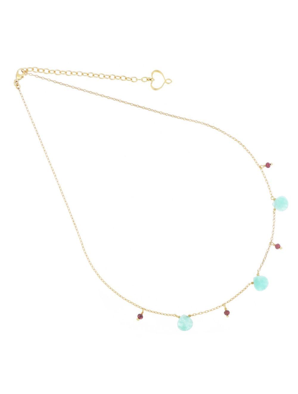 COLLAR DE PLATA CON BAÑO DE ORO AMARILLO,AMAZONITAS Y GRANATES. GCGCC3AC