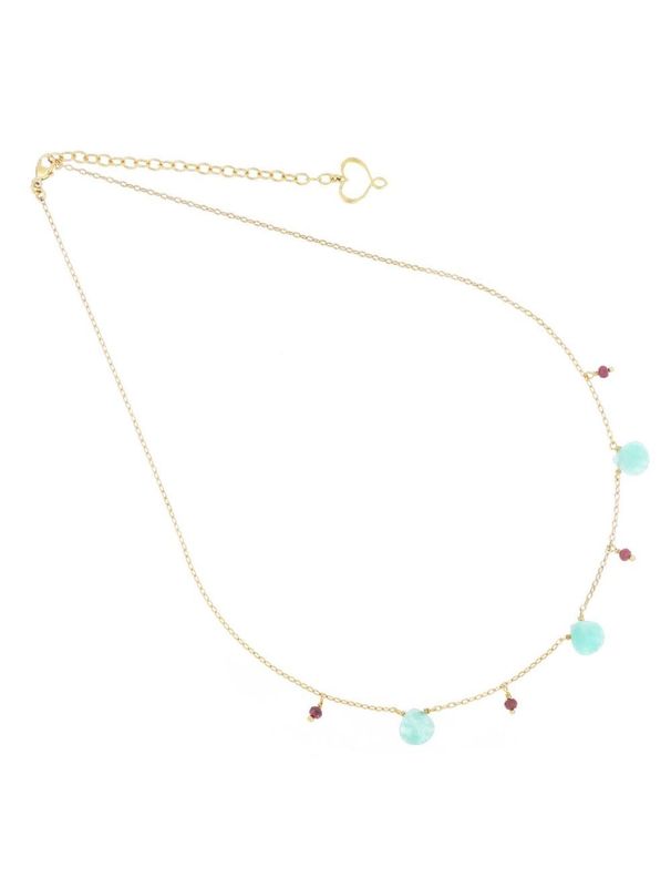 COLLAR DE PLATA CON BAÑO DE ORO AMARILLO,AMAZONITAS Y GRANATES. GCGCC3AC