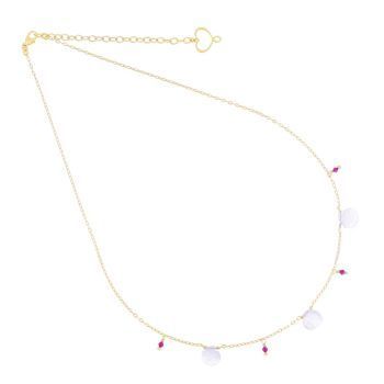 COLLAR DE PLATA CON BAÑO DE ORO AMARILLO, CALCEDONIAS Y RUBELITAS. GCGCC3CA