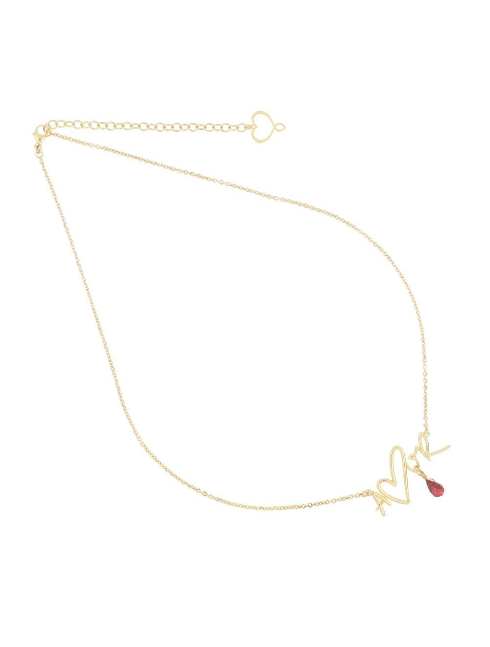 COLLAR AMOR  DE PLATA CON BAÑO DE ORO AMARILLO Y GRANATE. GCYOUAMOR