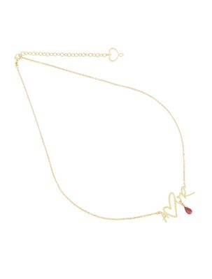 COLLAR AMOR  DE PLATA CON BAÑO DE ORO AMARILLO Y GRANATE. GCYOUAMOR