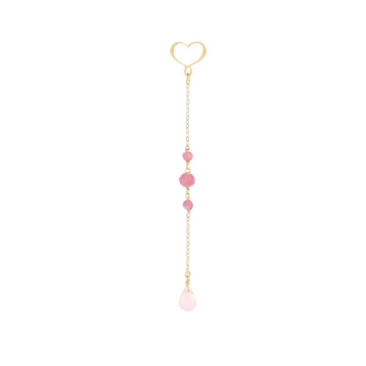 PENDIENTE LARGO DE PLATA CON BAÑO DE ORO AMARILLO Y TURMALINAS ROSAS. OROND4TOPN