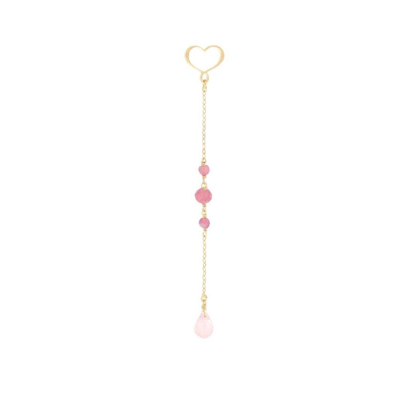 PENDIENTE LARGO DE PLATA CON BAÑO DE ORO AMARILLO Y TURMALINAS ROSAS. OROND4TOPN