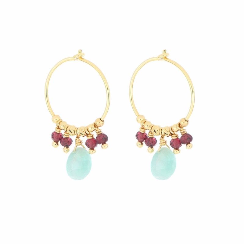 PENDIENTES DE ARO DE PLATA CON BAÑO DE ORO AMARILLO, AMAZONITAS Y GRANATES. ORGCC0AC