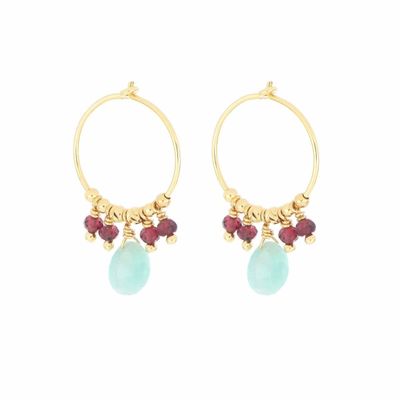 PENDIENTES DE ARO DE PLATA CON BAÑO DE ORO AMARILLO, AMAZONITAS Y GRANATES. ORGCC0AC