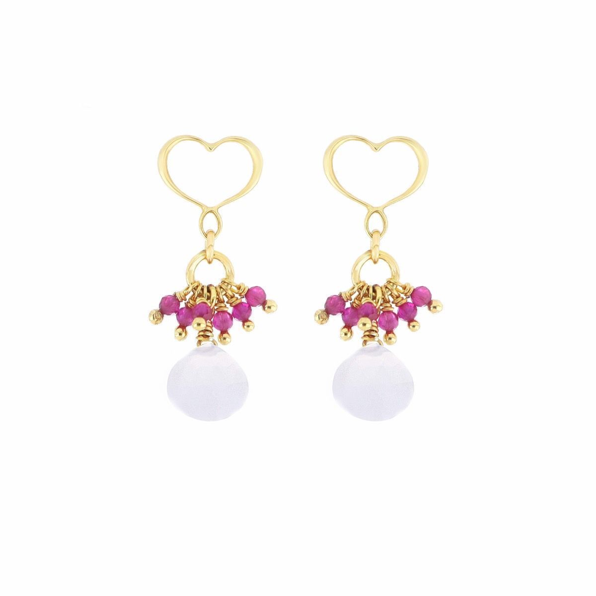 PENDIENTES DE PLATA CON BAÑO DE ORO AMARILLO, CALCEDONIAS Y RUBELITAS. ORGCC4MSCA