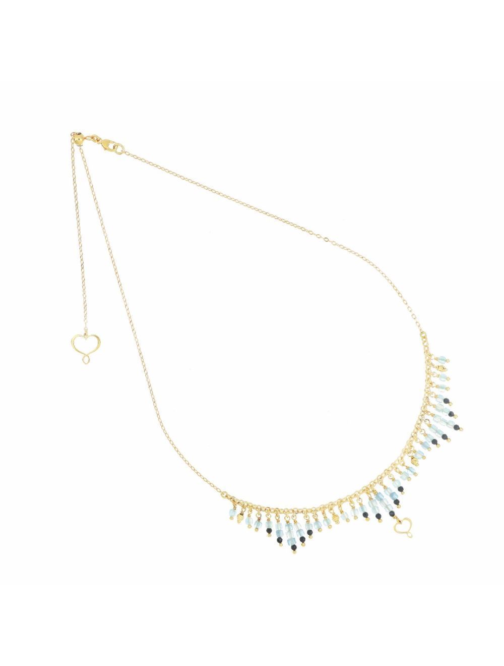 COLLAR DE PLATA CON BAÑO DE ORO AMARILLO, AGUAMARINAS Y ESPINELAS NEGRAS. GHFRAAMSPRI