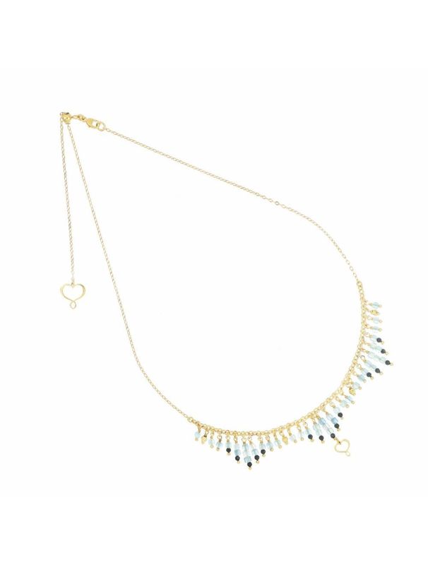 COLLAR DE PLATA CON BAÑO DE ORO AMARILLO, AGUAMARINAS Y ESPINELAS NEGRAS. GHFRAAMSPRI