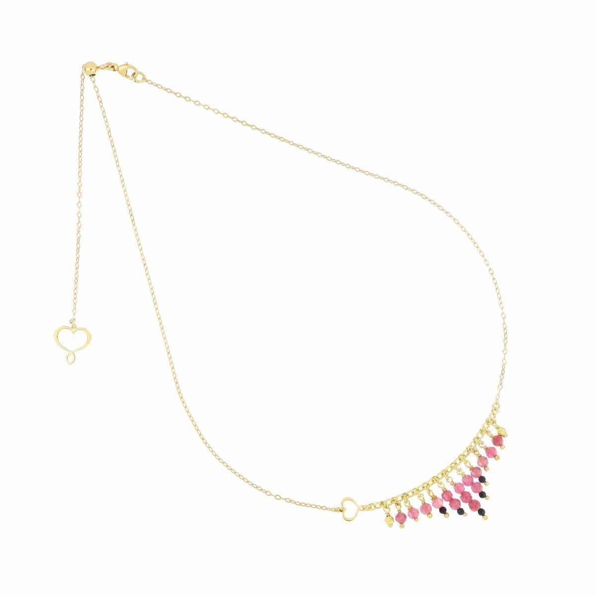 COLLAR DE PLATA CON BAÑO DE ORO AMARILLO, TURMALINAS ROSAS Y ESPINELAS NEGRAS. GHFRATOSP