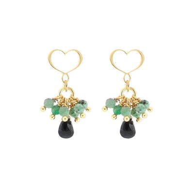 PENDIENTES DE PLATA CON BAÑO DE ORO AMARILLO,ESMERALDAS Y ESPINELAS NEGRAS. ORFRA4SM1SP
