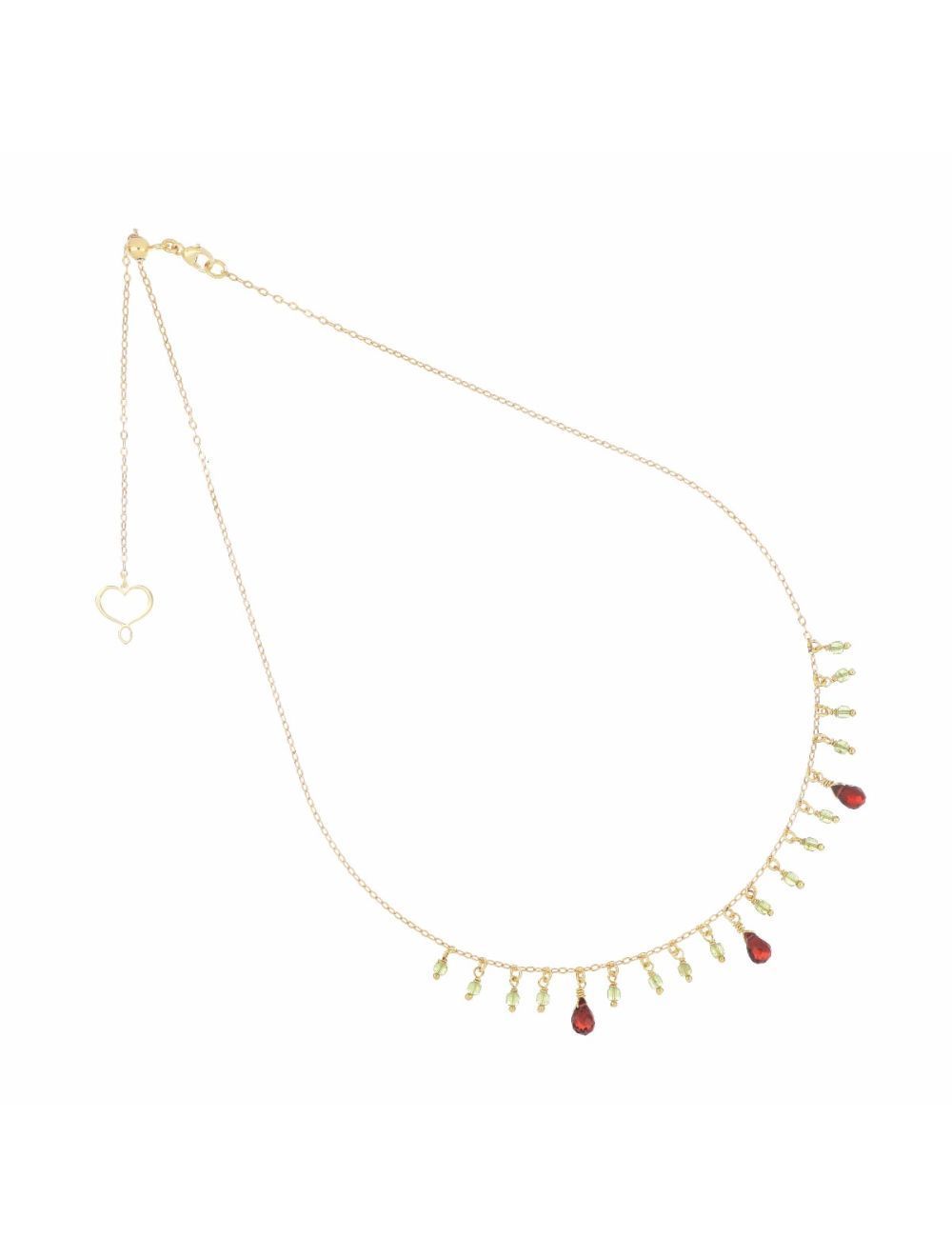 COLLAR DE PLATA CON BAÑO DE ORO AMARILLO ,PERIDOTOS Y GRANATES. GHFRAPR3GR