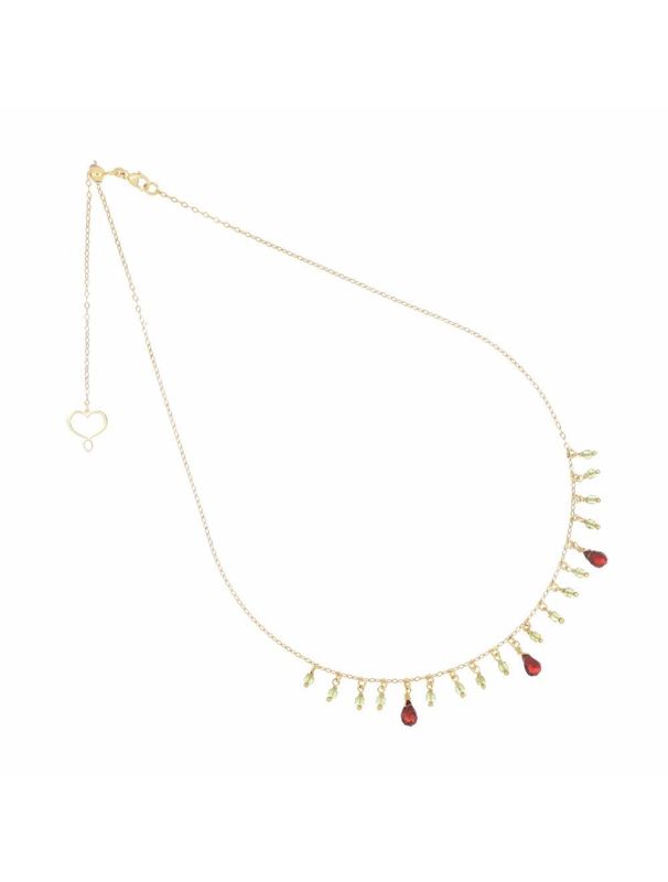COLLAR DE PLATA CON BAÑO DE ORO AMARILLO ,PERIDOTOS Y GRANATES. GHFRAPR3GR