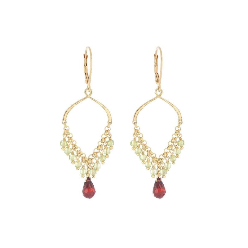 PENDIENTES DE PLATA CON BAÑO DE ORO AMARILLO,PERIDOTOS Y GRANATE. ORFRA1APR1GR