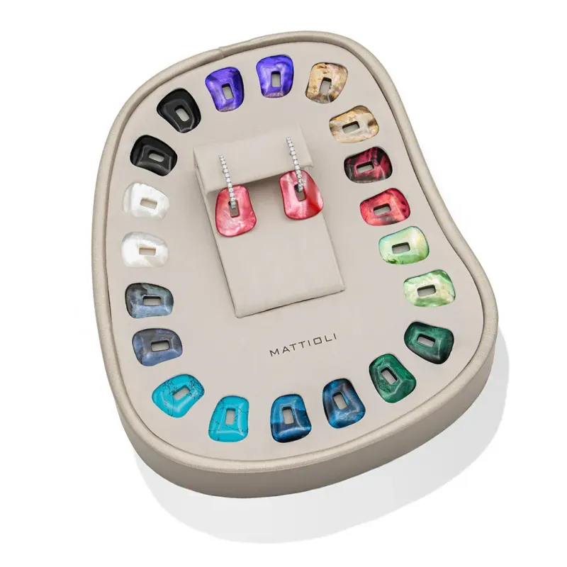 PENDIENTES MATTIOLI PUZZLE SMALL ORO BLANCO CON DIAMANTES Y MADREPERLA EN 11 COLORES.MKIT054B002