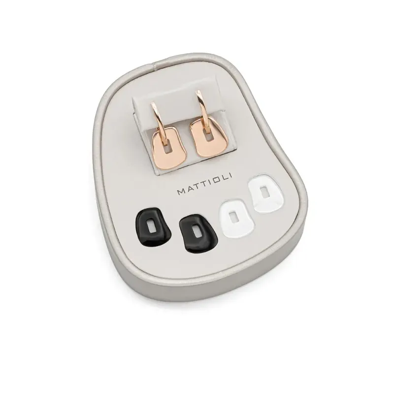 PENDIENTES MATTIOLI PUZZLE SMALL EN ORO ROSA Y CERÁMICA. MOR054R150