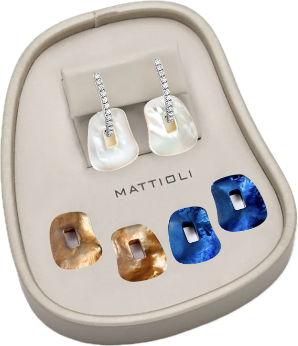 PENDIENTES PUZZLE SMALL EN ORO BLANCO CON DIAMANTES Y MADREPERLA EN  3 COLORES. MOR054B002