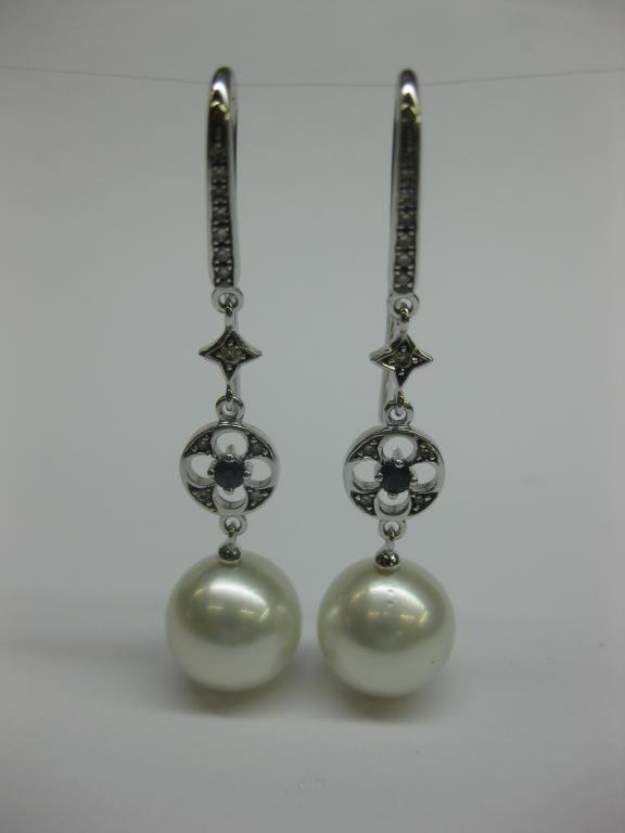 PENDIENTES DE ORO CON DIAMANTES Y PERLAS