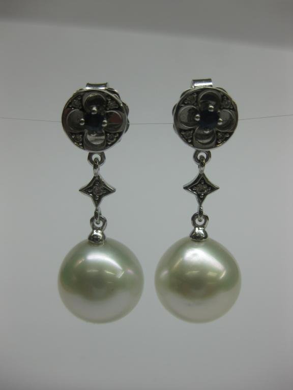 PENDIENTES DE ORO CON DIAMANTES Y PERLAS