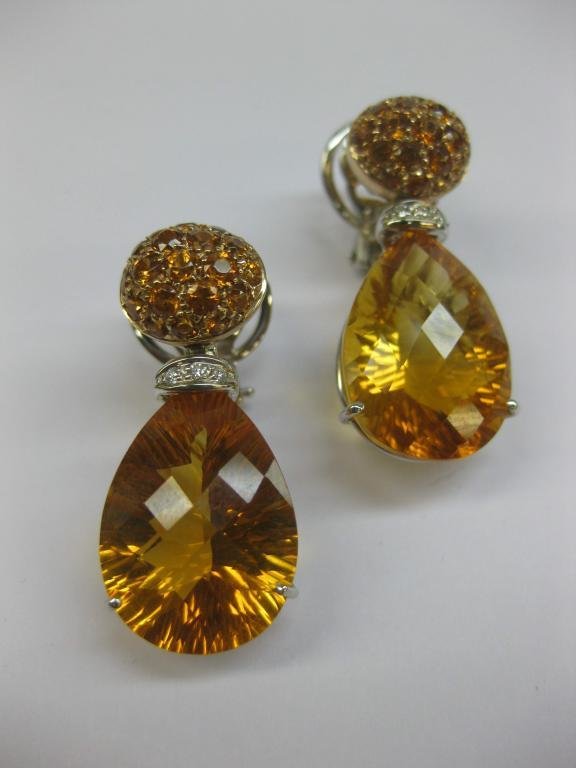 PENDIENTES DE ORO BLANCO CON DIAMANTES Y PIEDRAS