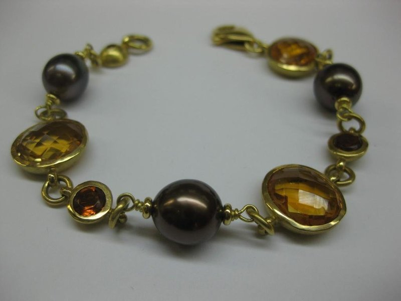 PULSERA DE ORO CON PERLAS Y CITRINOS