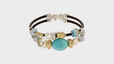 PULSERA  MISANI EN ORO AMARILLO,PLATA Y PIEDRAS SEMIPRECIOSAS.B2064A