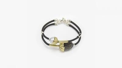 PULSERA MISANI EN ORO AMARILLO,PLATA, PERLA Y CUARZO FUMÉ.B2087QF