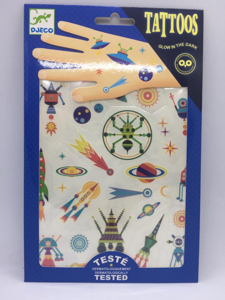 Djeco Temporary Tattoos Glow In The Dark Space Oddity 