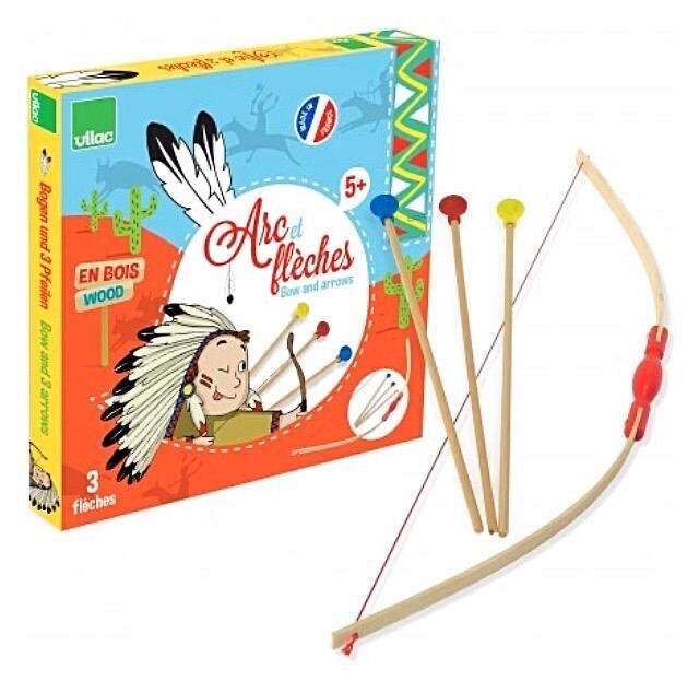 Vilac Wooden Bow And 3 Arrows  In A Box With Target On It