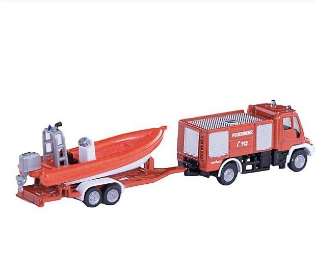Siku Unimog Fire Engine With Trailer And Rescue Boat 1636