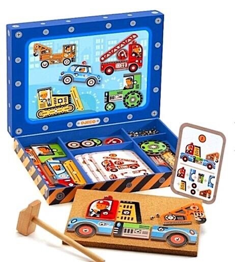 Djeco Tap Tap Vehicles Pin Art  Game with Wooden Hammer