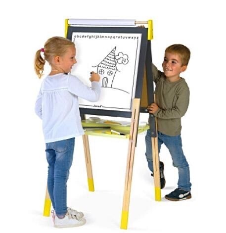 Janod Grey/yellow Blackboard Easel Adjustable And Magnetic