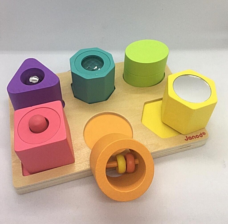 Janod I Wood Shapes &amp; Sounds 6 Block Puzzle Wood