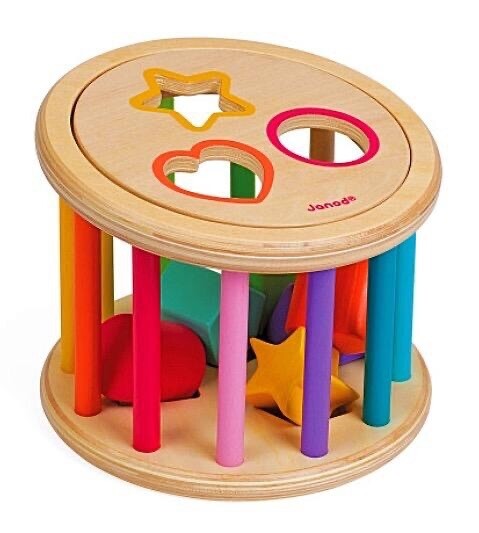 Janod Shape Sorter Drum Wood With Magnetic Lid
