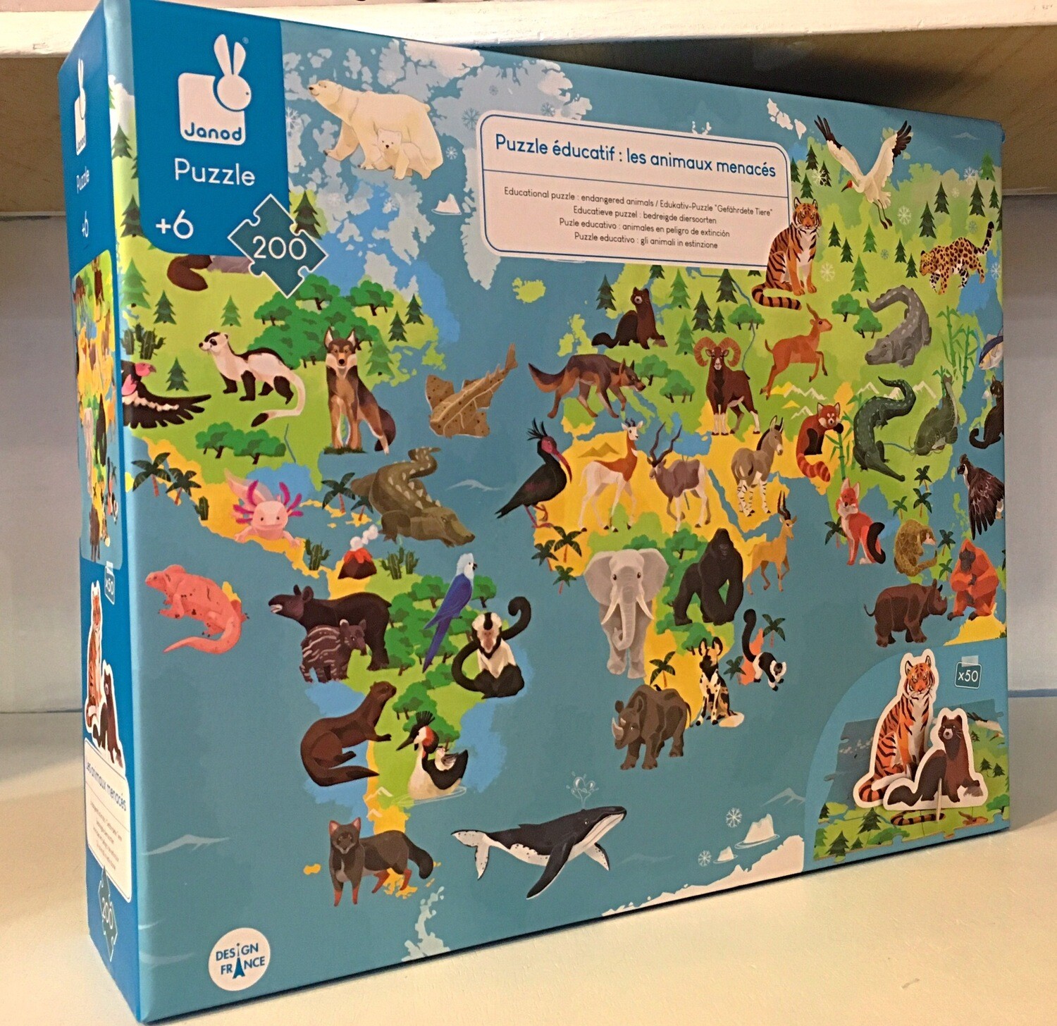 Janod 200 Piece Educational Puzzle Endangered Animals In The World