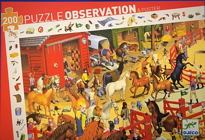 Djeco Jigsaw Puzzle Observation &amp; Poster Horse Riding 200 Pieces