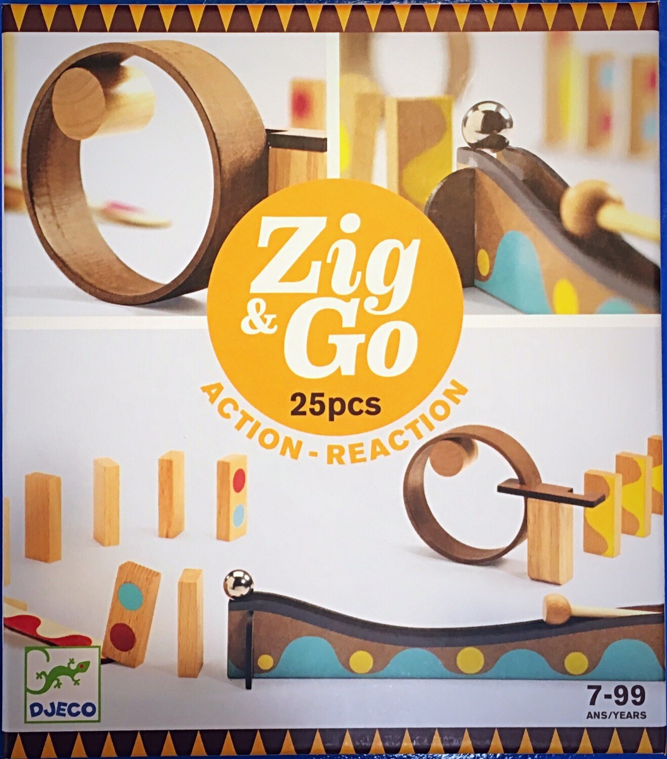 Djeco Zig &amp; Go Dring 25 Piece Action Reaction Wooden Marble Run