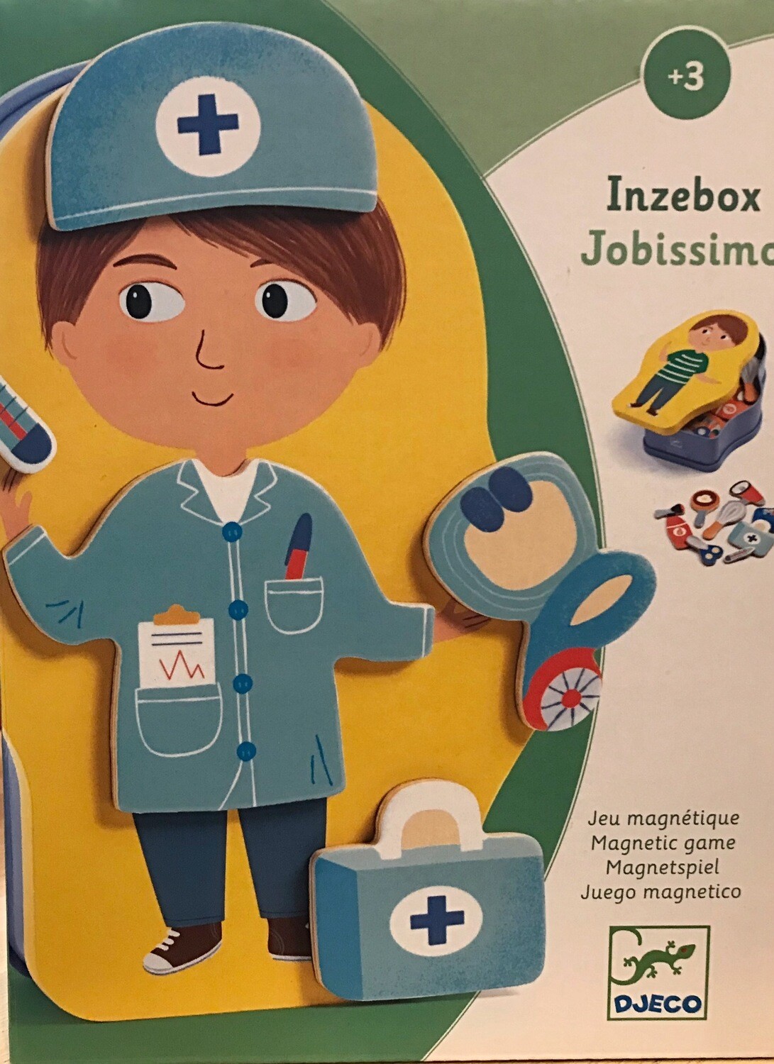 Djeco  Jobissimo Storage &amp; Play Tin with Wooden Magnetic Parts for different Professions , Boy or Girl