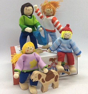 Goki Wooden Doll House Family with Dog