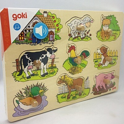 Goki Wooden Sound Peg Puzzle Farm