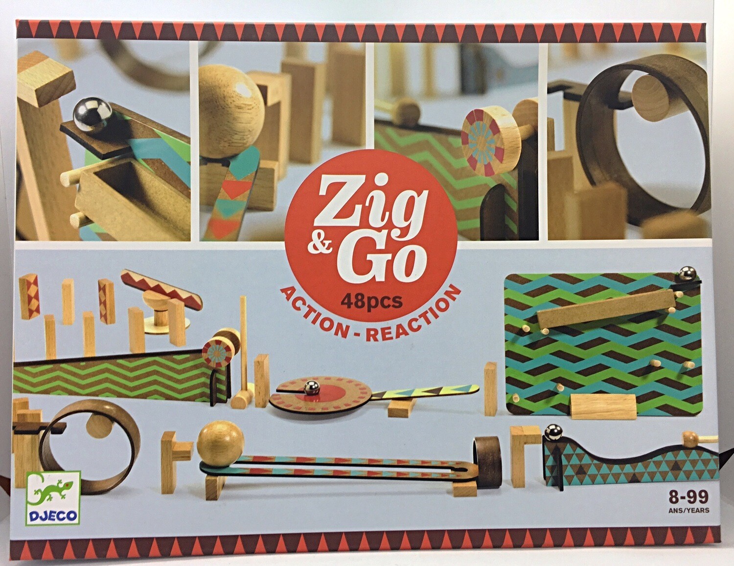 Djeco Zig &amp; Go Big Boum Wall 48 Piece Action Reaction Wooden Marble Run