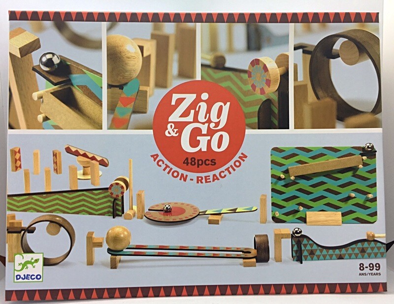 Djeco Zig &amp; Go Big Boum Wall 48 Piece Action Reaction Wooden Marble Run