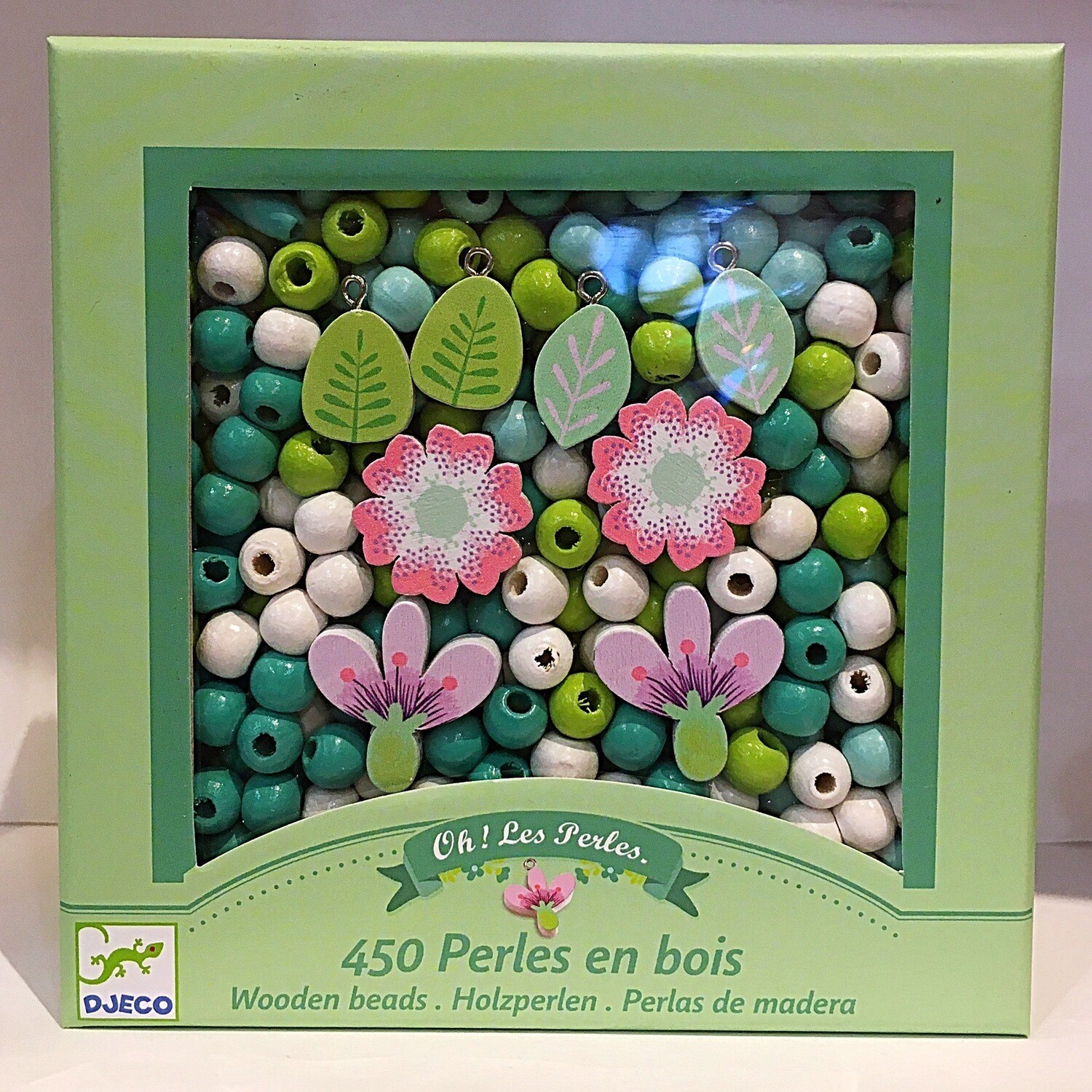 Djeco 450 Wooden Beads Set Flowers and Foliage for Age 4-8