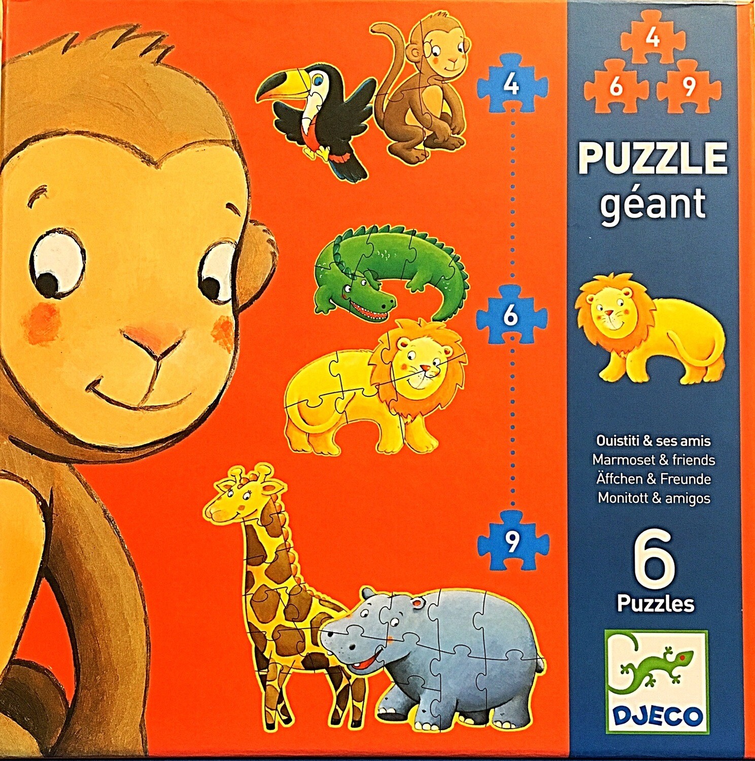 Djeco Jungle Friends 6 Big Jigsaw Puzzles for Age 2 Years Up