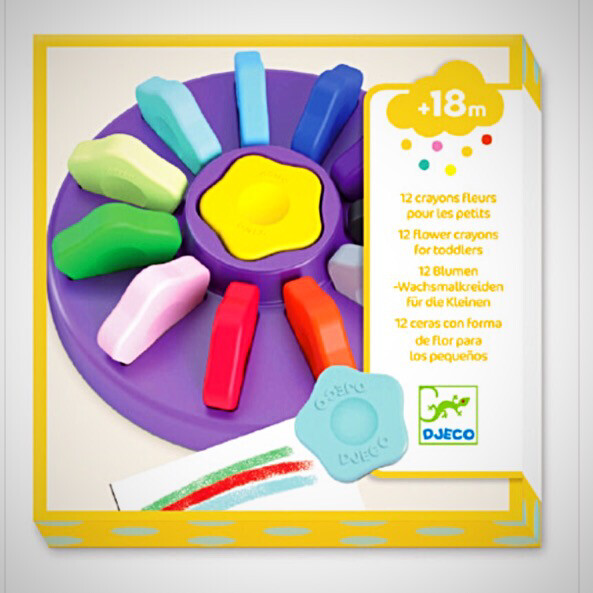 Djeco 12 Flower First Crayons for Toddlers, Easy to Hold , do Not Stain