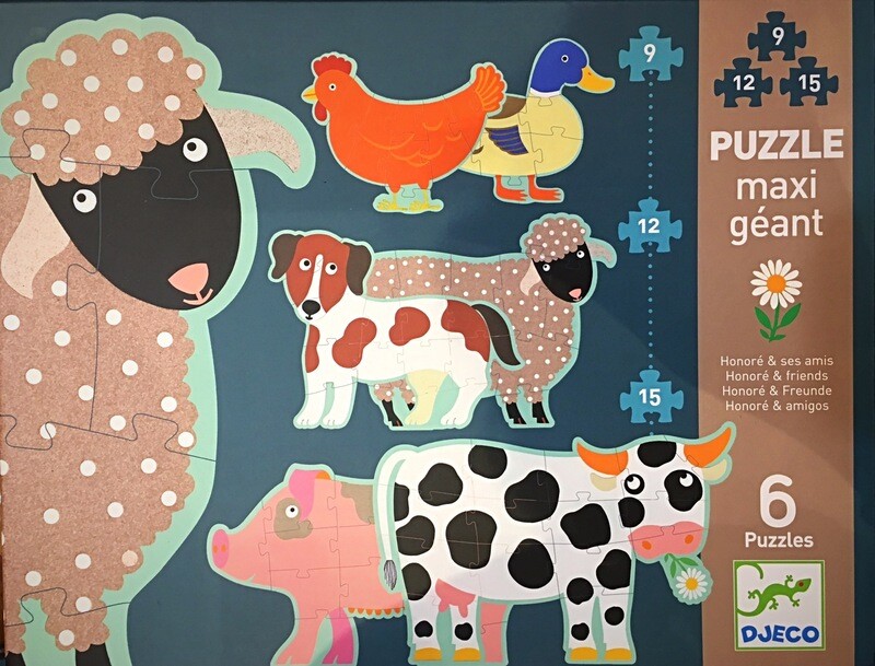 Djeco 6 Maxi Farm Animal Jigsaw Puzzles Honoré &amp; Friends