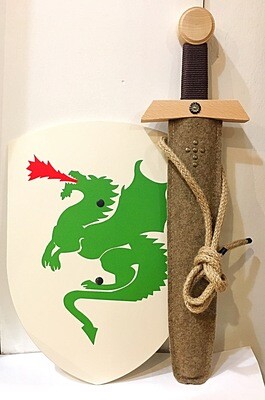 VAH Wooden Dragon Shield with Sword and Scabbard 