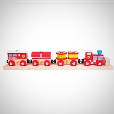 Fire Train with Carriages addition to wooden train sets