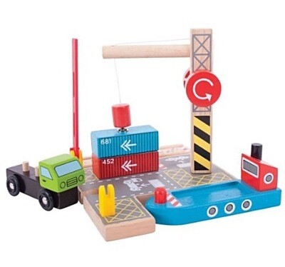 Container Shipping Yard with magnetic Crane an addition for wooden Train sets