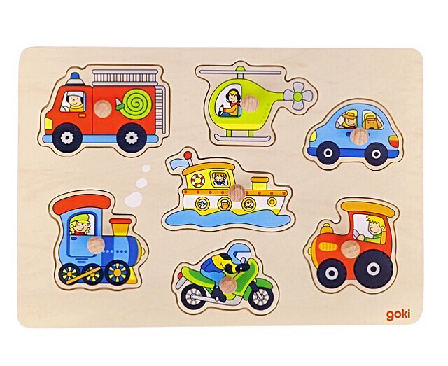 Goki Wooden Peg Puzzle Vehicles for Travel 7 Pieces