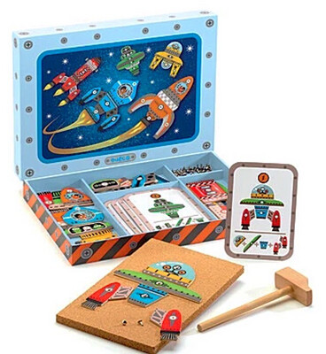 Djeco Tap Tap Space Pin Art Game  with Wooden Hammer